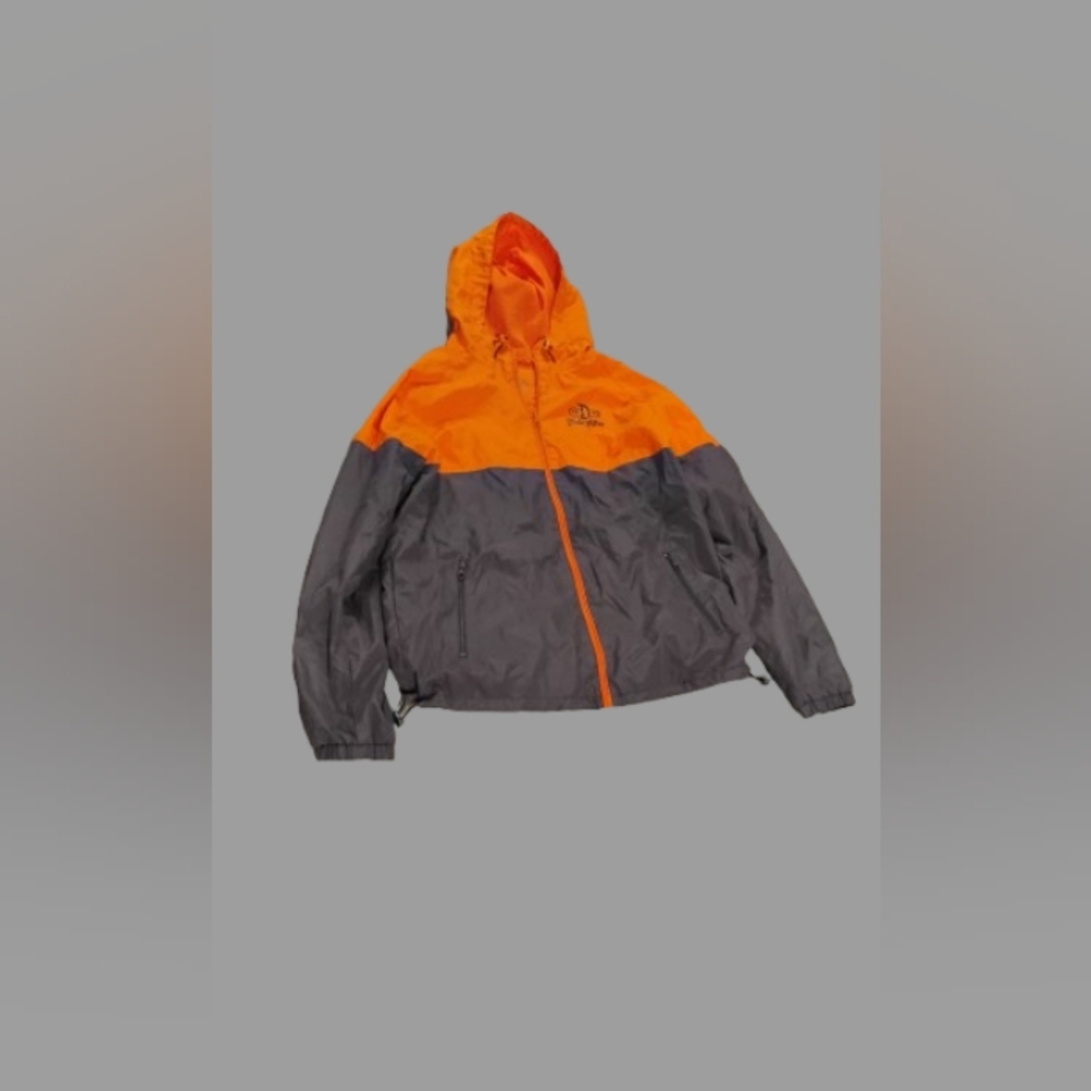 Disneyland Disney Mens Orange and Gray Hooded Lightweight Windbreaker Sz L
